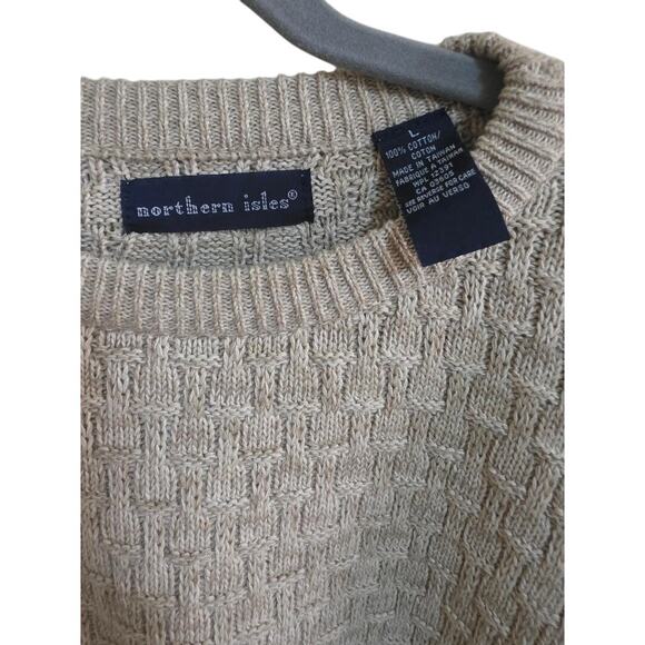 Men's Vintage Northern Isles 100% Cotton Sweater Light Oatmeal Cottage Large - Picture 2 of 4